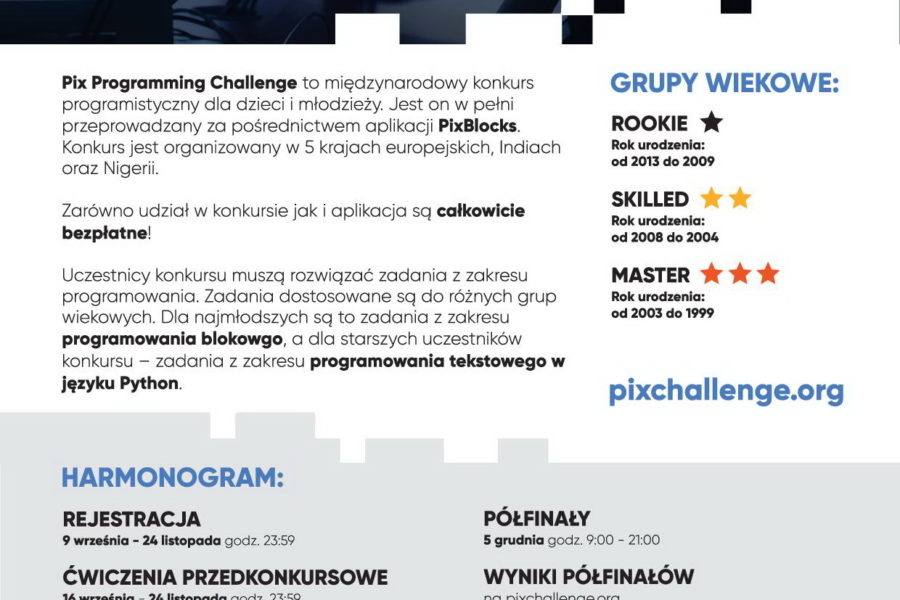 Konkurs programistyczny „Pix Programming Challenge”.